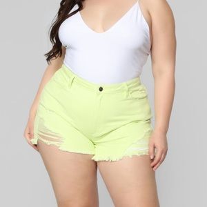 fashion nova high rise distressed shorts - lime